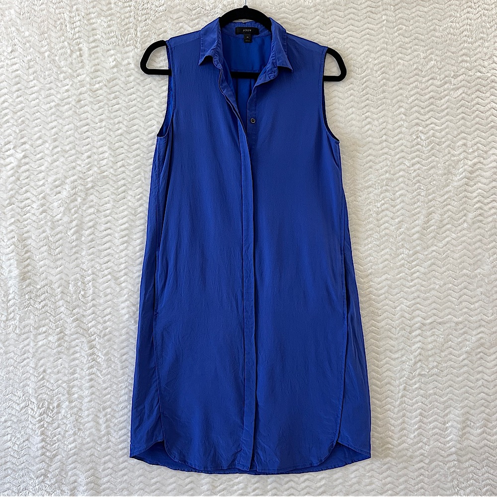 J Crew Silk T Shirt Dress Size XS Blue Sleeveless Mini Button Up